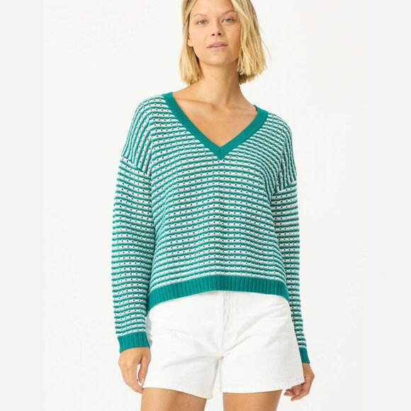 Stitches & Stripes Landry Striped V-Neck Sweater Eyelets Size Sm/Med NWT - Picture 6 of 9